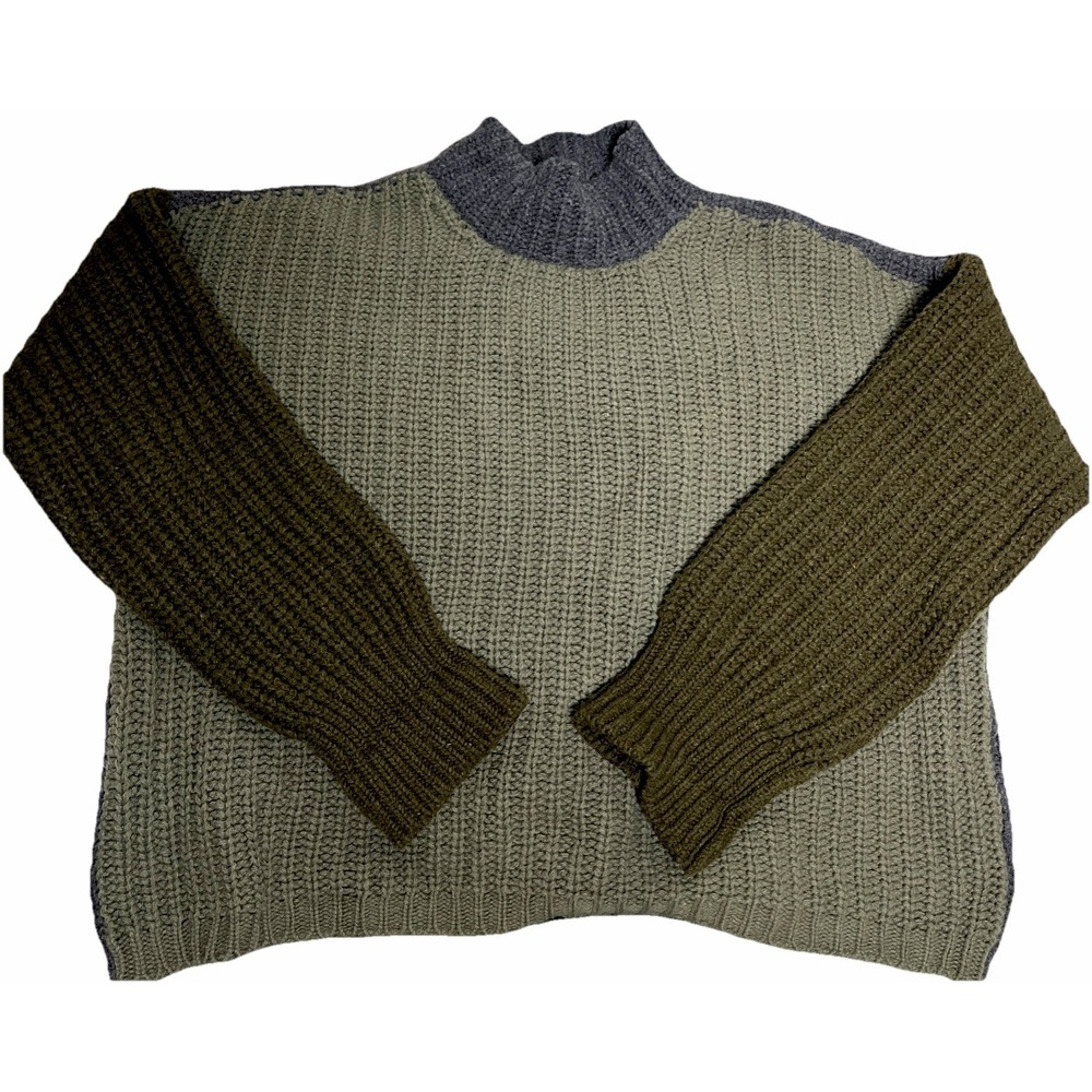 Zara SRPLS Wool Sweater Women's Size M/L Colorblock Turtleneck Made‎ in Portugal
